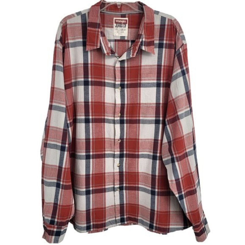 Mens Wrangler Jeans Co Red White Blue Plaid Western Shirt Mens Size 3X‎ Large